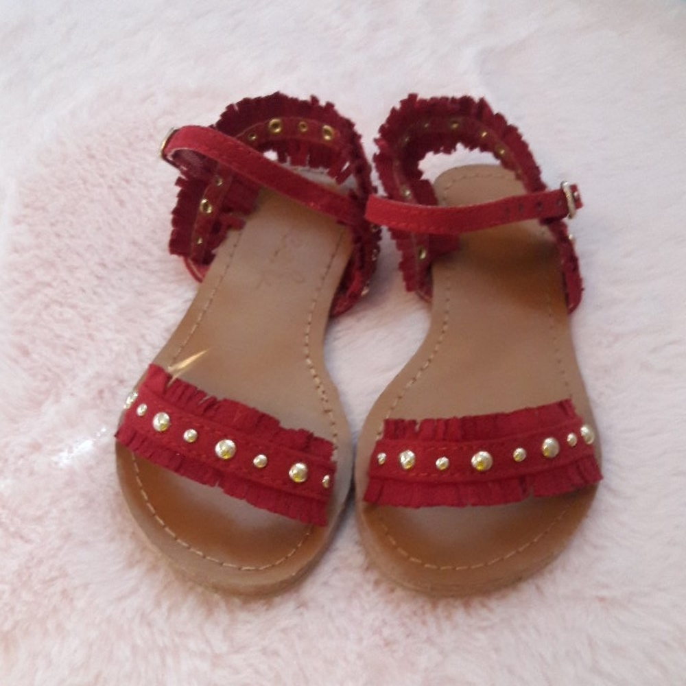 Peek red suede sandals with gold beads